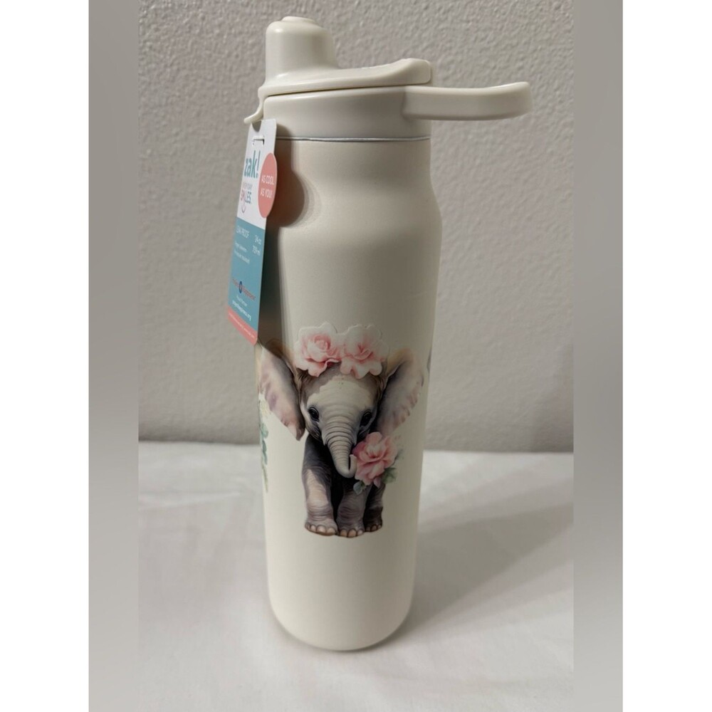 Zak! 24oz Vacuum Insulated Water Bottle |  Decorated with Baby Elephants | NWT